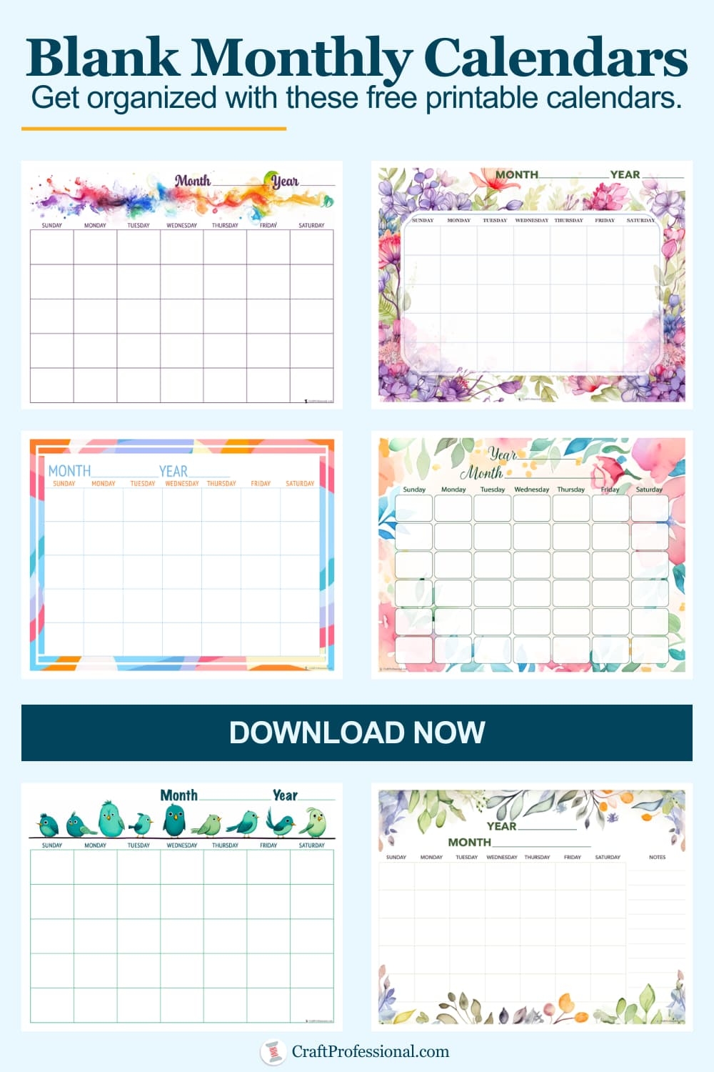 Blank Watercolor Printable Calendar Free