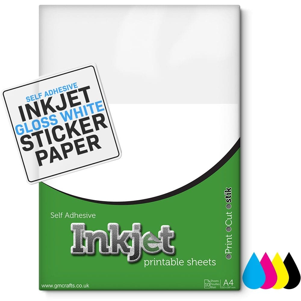 10 X Self Adhesive A4 Inkjet Printable Gloss White Paper Sheets 