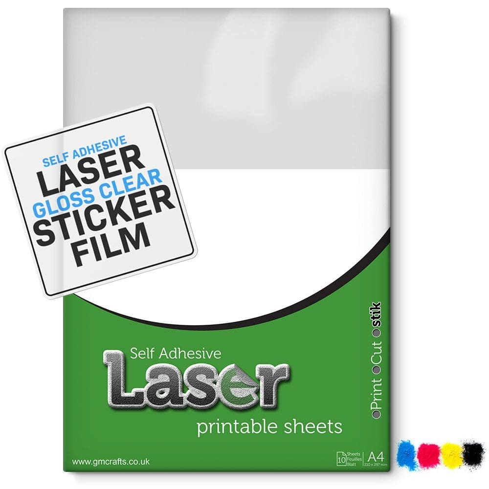 10 X Self Adhesive A4 Laser Printable Gloss Clear Plastic Film 