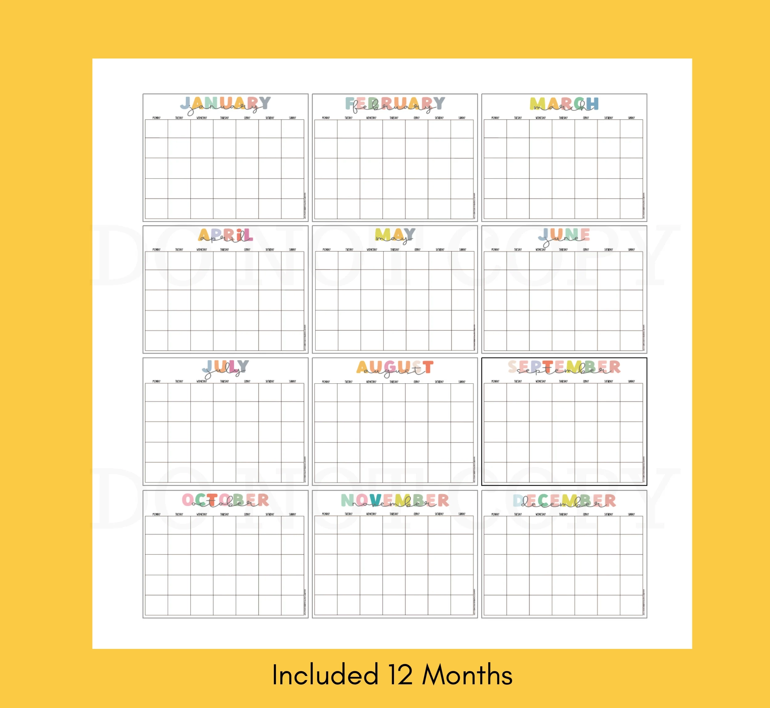 12 Month Printable Calendars Colourful Fun Blank Fill In Etsy UK