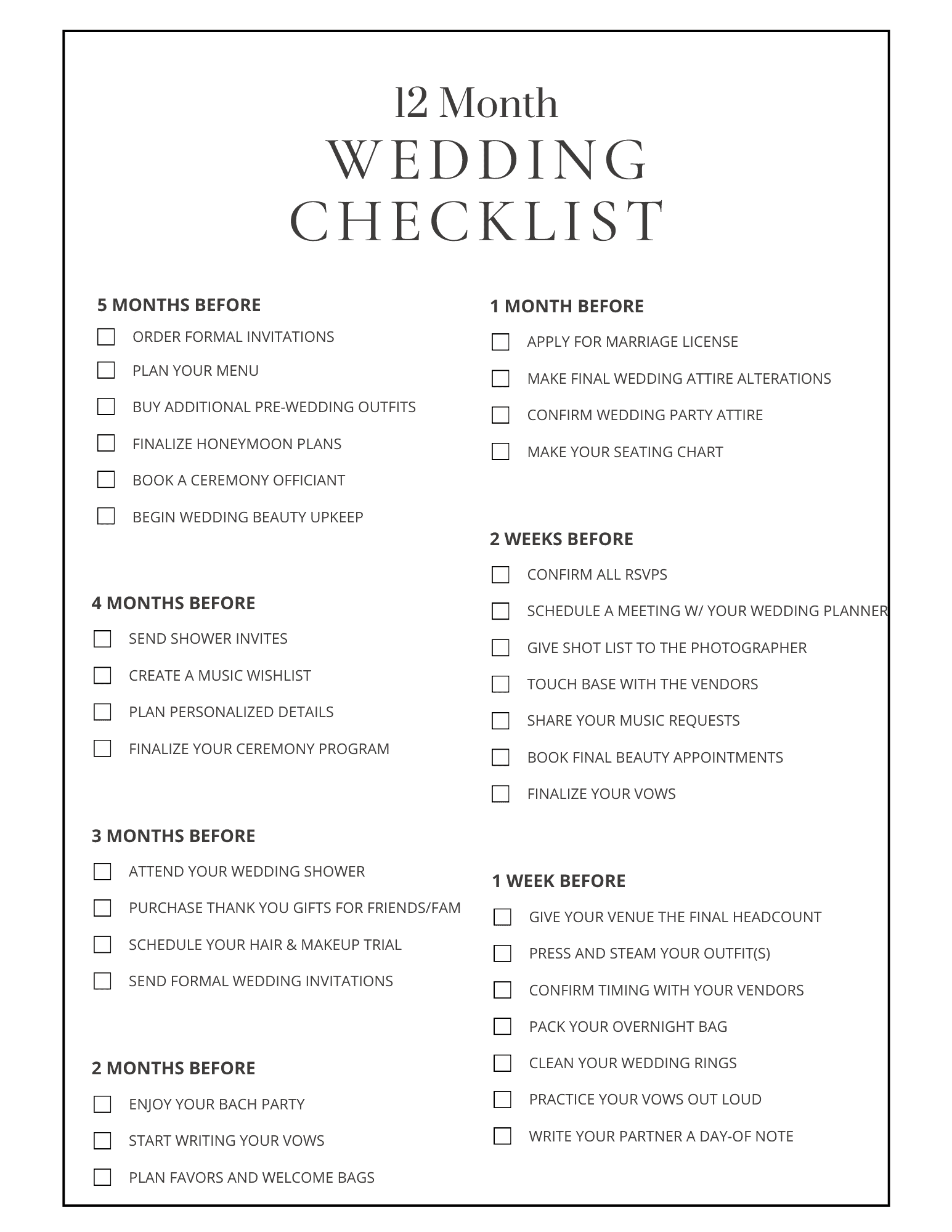 Wedding Planner Calendar Printable