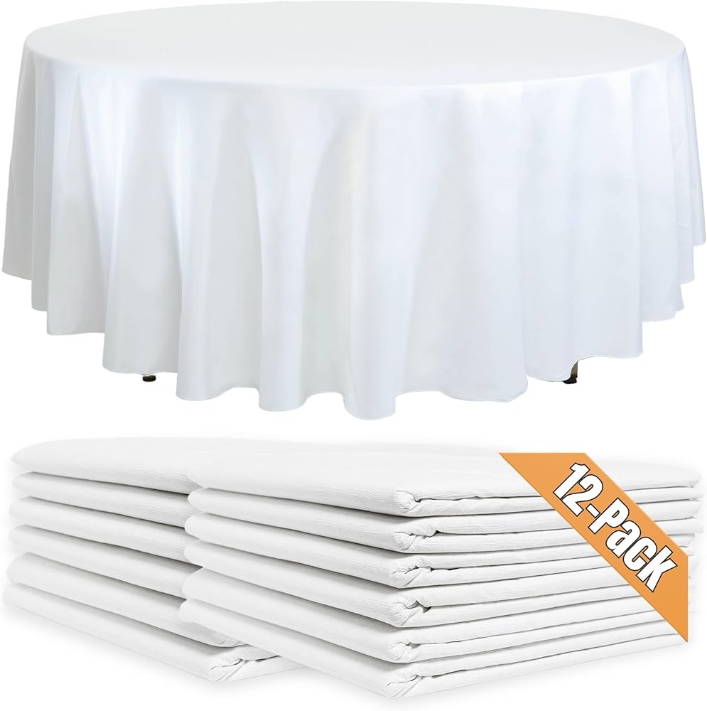 12 Pack White Round Paper Tablecloths 82in Linen Like Disposable 