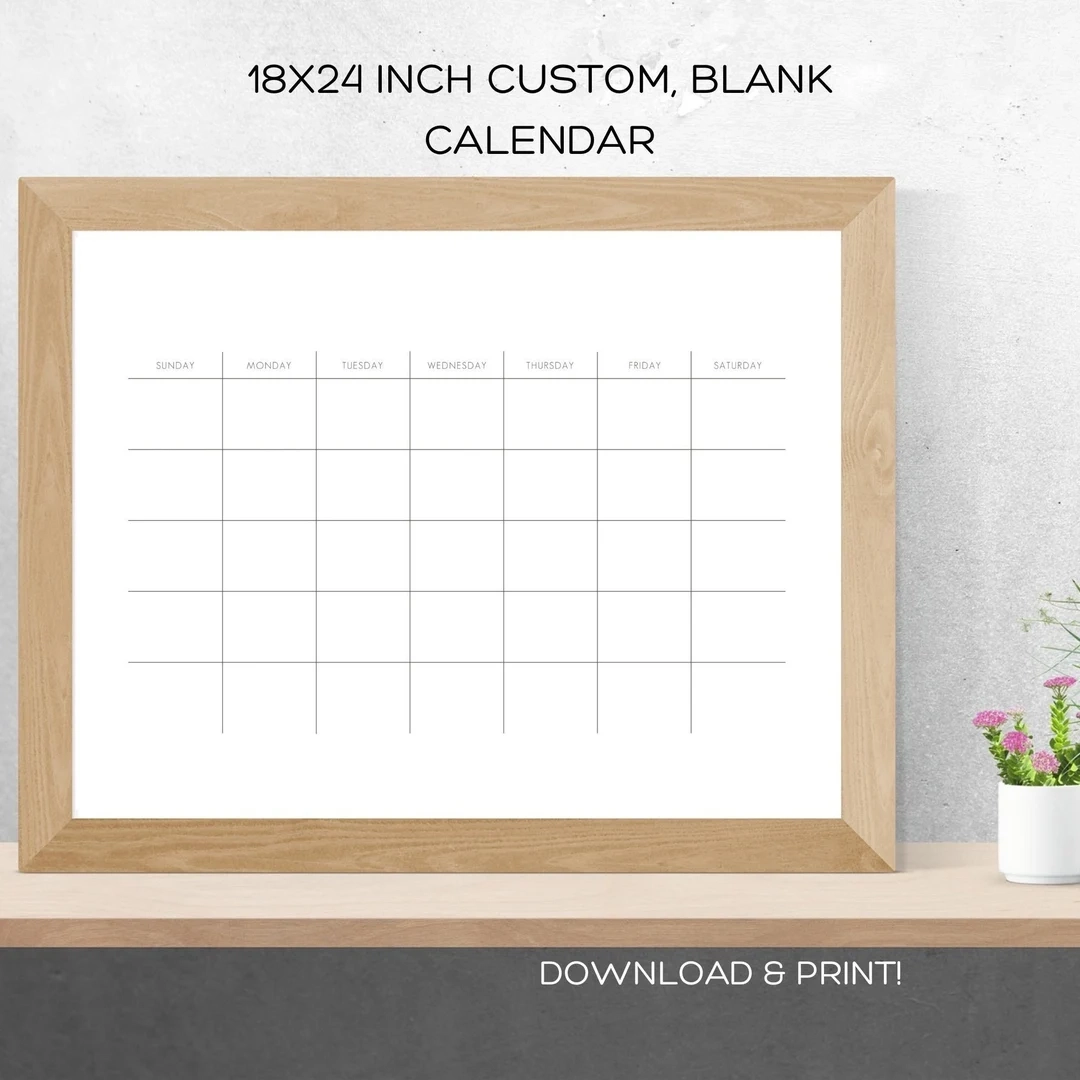 18x24 Custom Blank Printable Calendar Landscape Digital 
