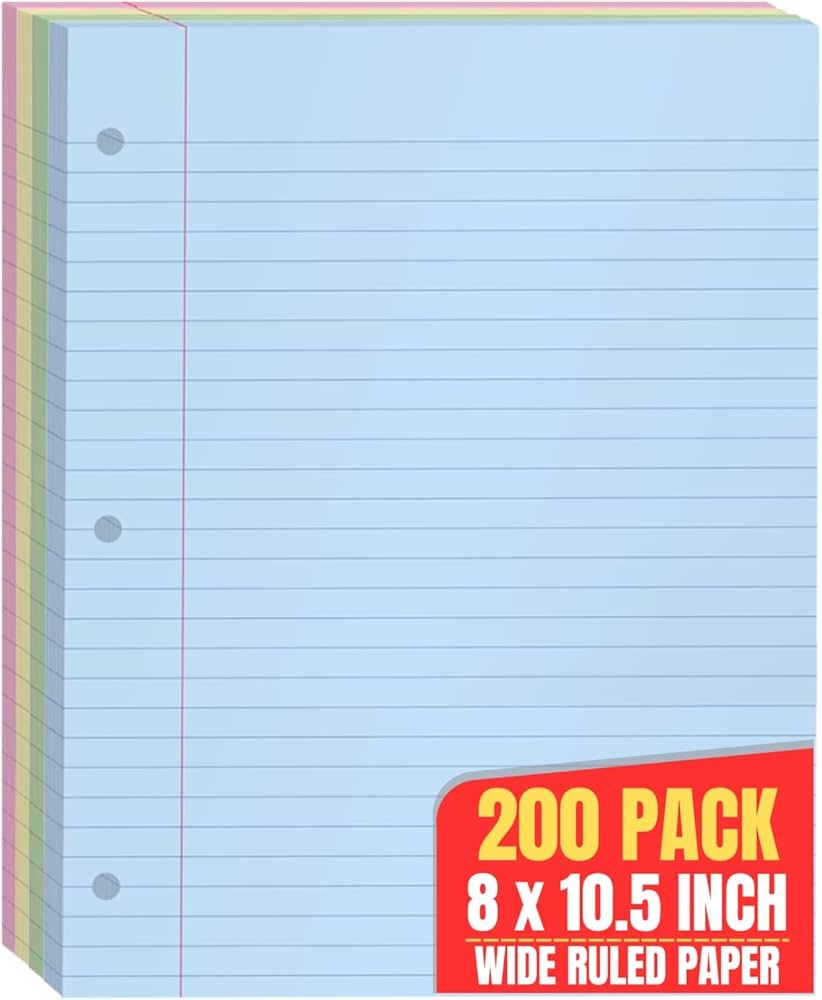 1InTheOffice Colored Notebook Paper 8 5x11 Wide Ruled Lined 