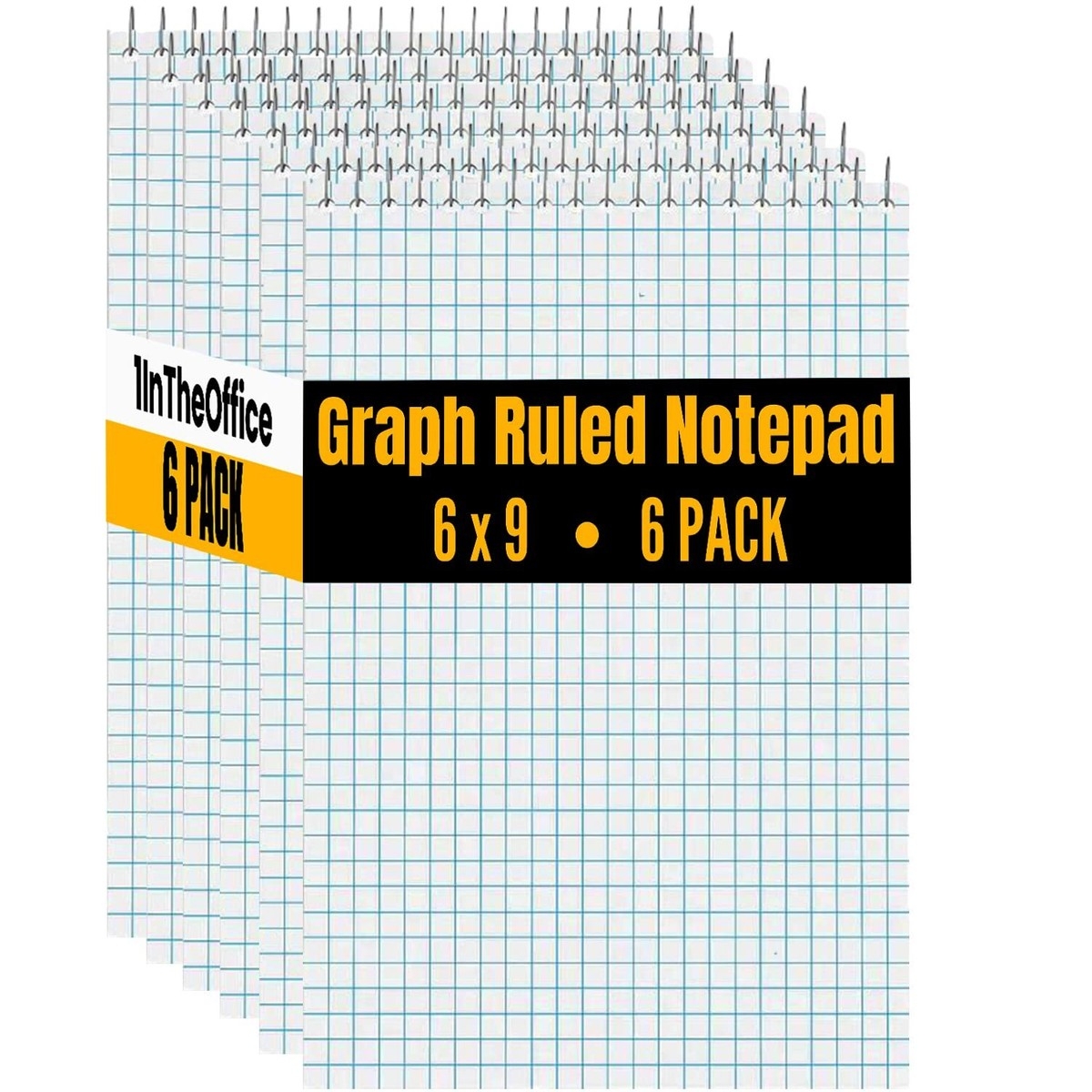 1InTheOffice Graph Paper Notepad 6 X 9 Quad Ruled Spiral Note 