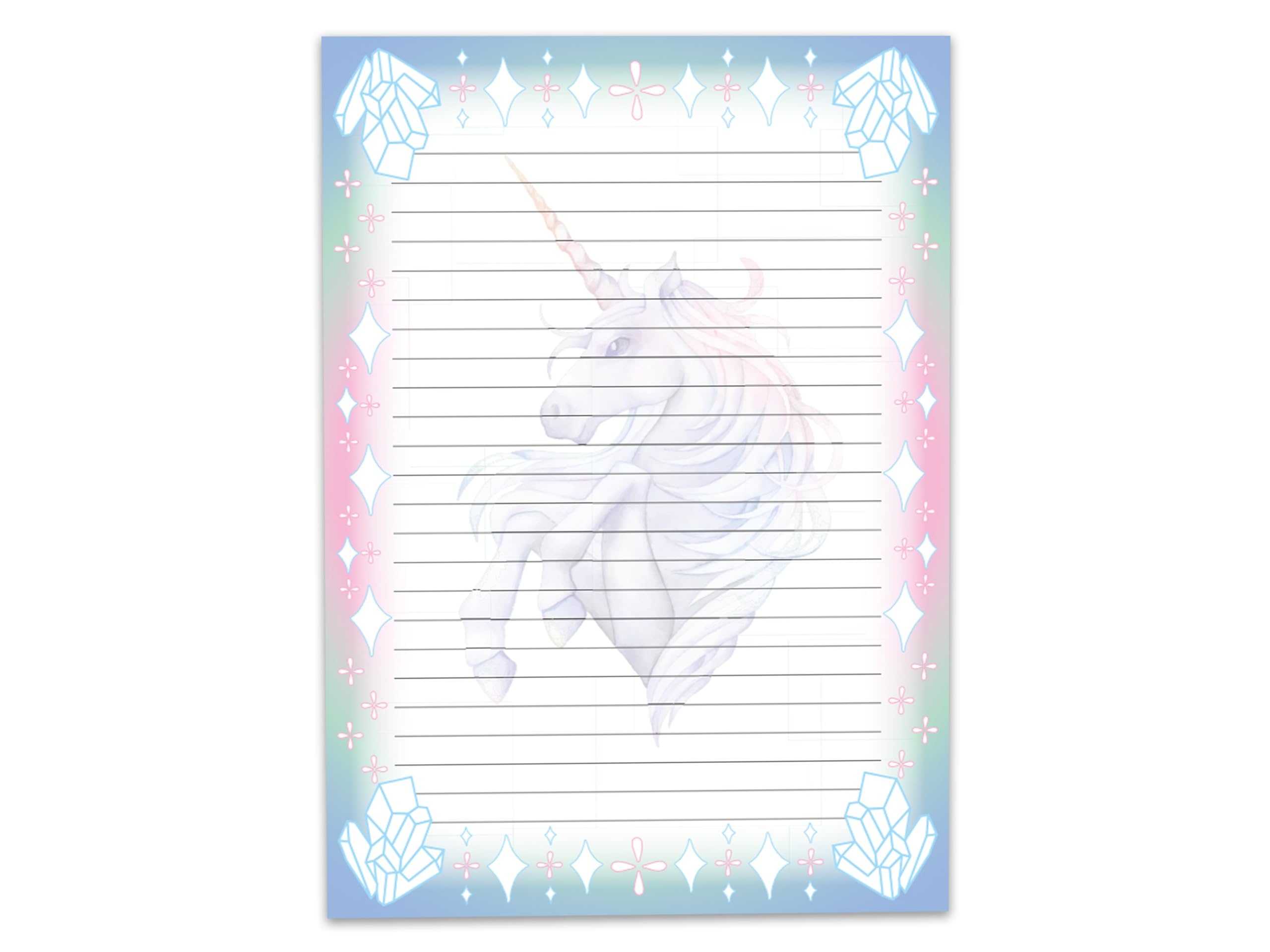 2 Motif Writing Pads Lined Writing Paper For Girls Children School Unicorn Horse Crystal 1 Pad Colourful And 1 Pad For Colouring A5 With 25 Sheets 