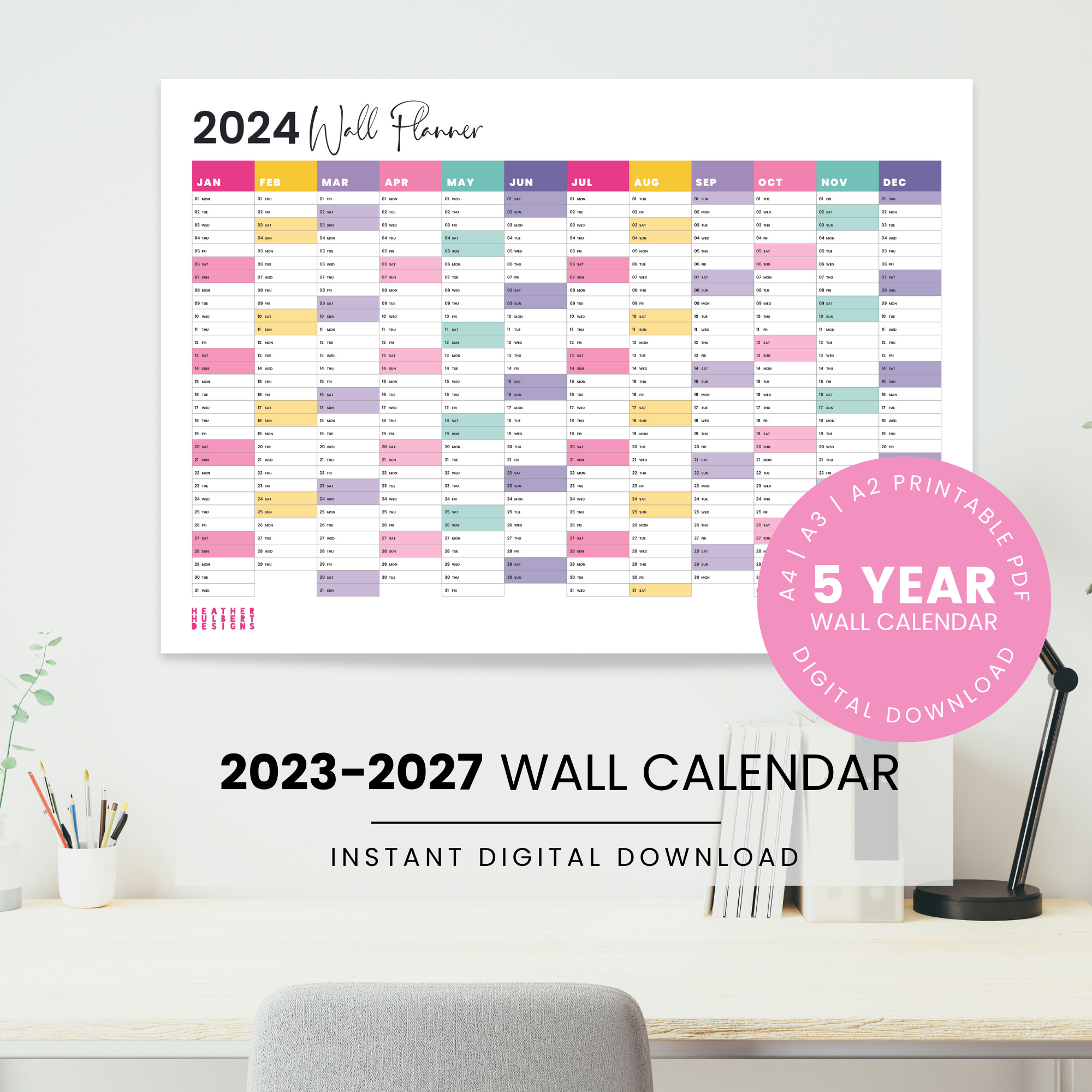 2023 2027 5 Year Wall Calendar Heather Hulbert Designs