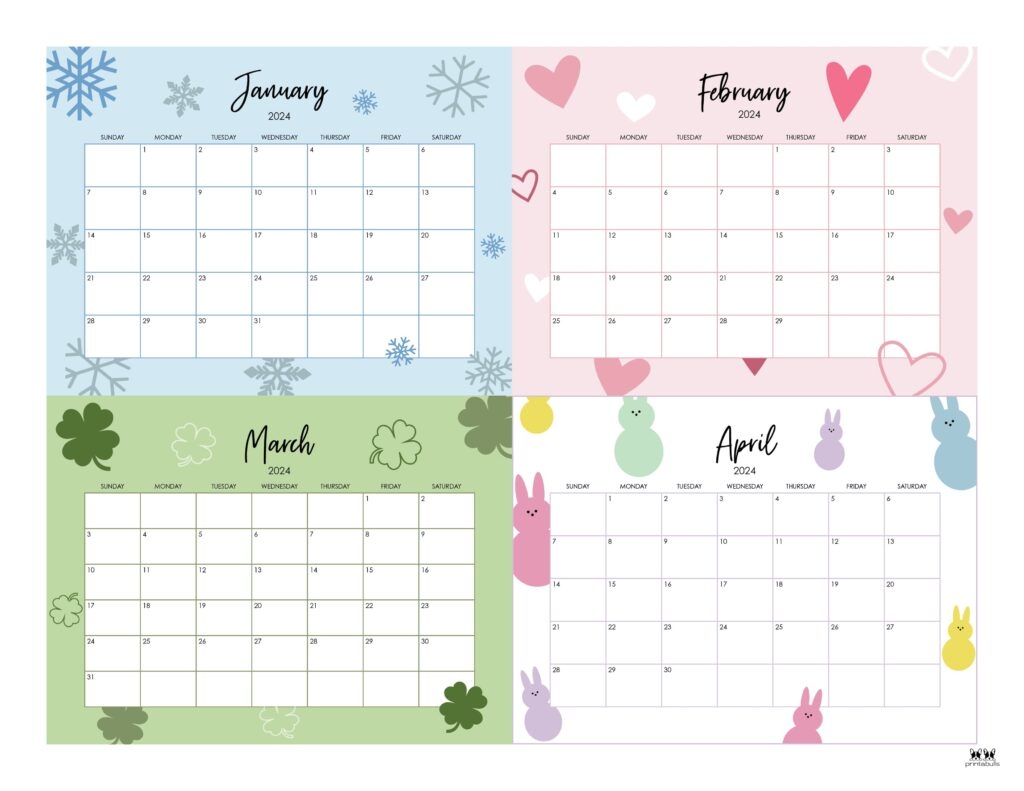 4 Month Printable Blank Calendar