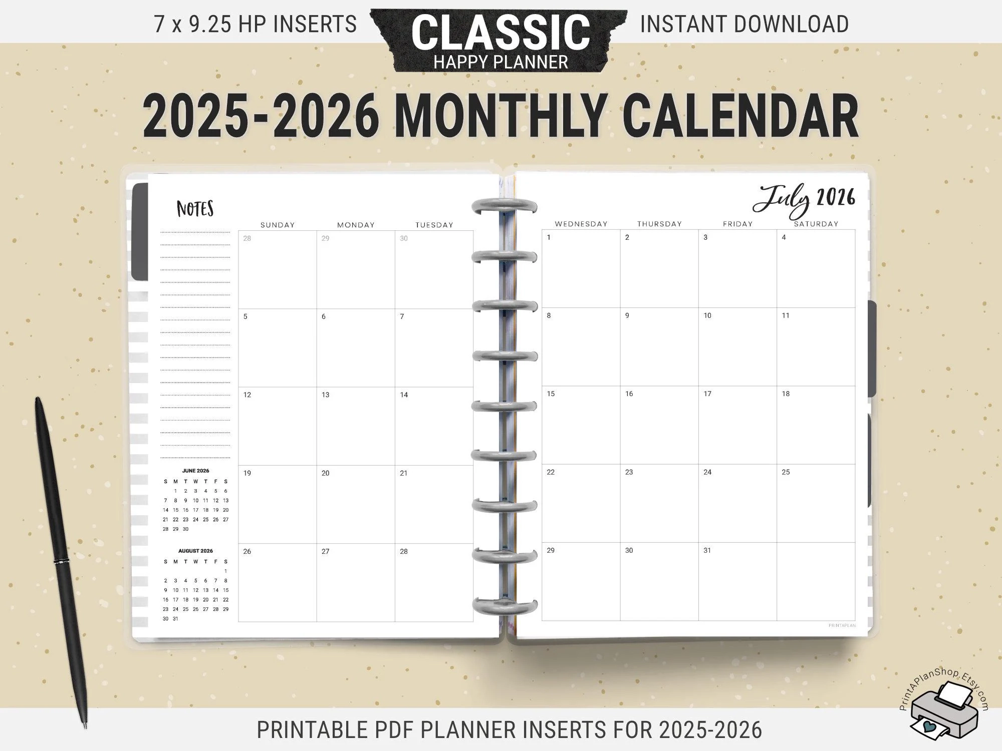 2025 2026 Classic Happy Planner Monatliche Kalendereinlagen 