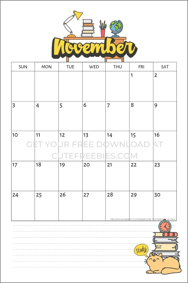 November Classroom Calendar Printable