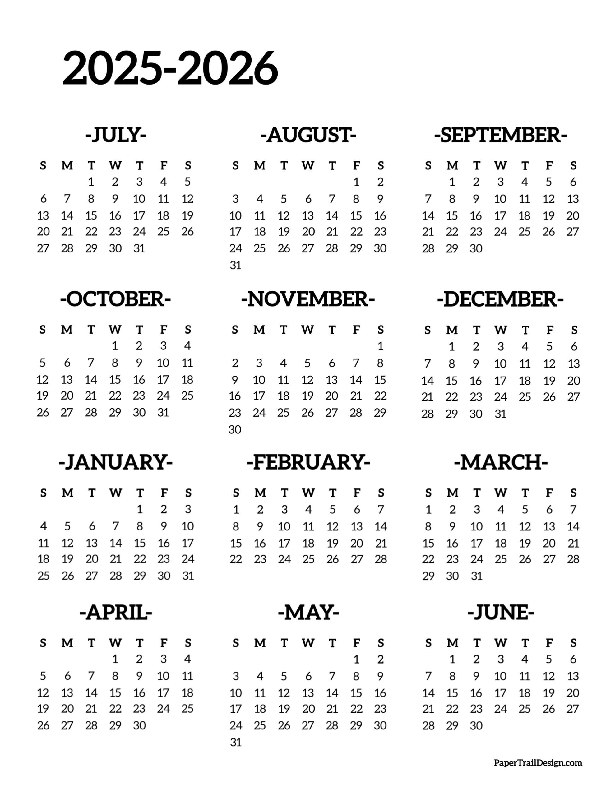 Printable Blank Academic Calendar 2026 27