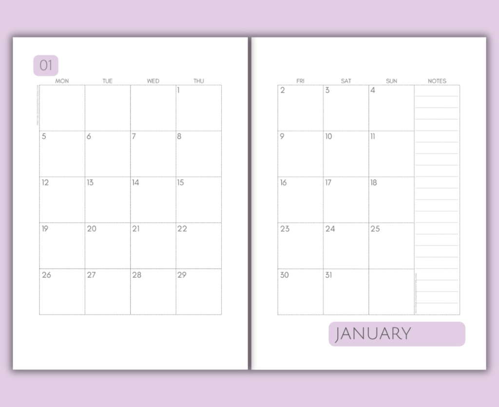 2025 2026 Two Page Calendar Monthly Spread Free Printable 