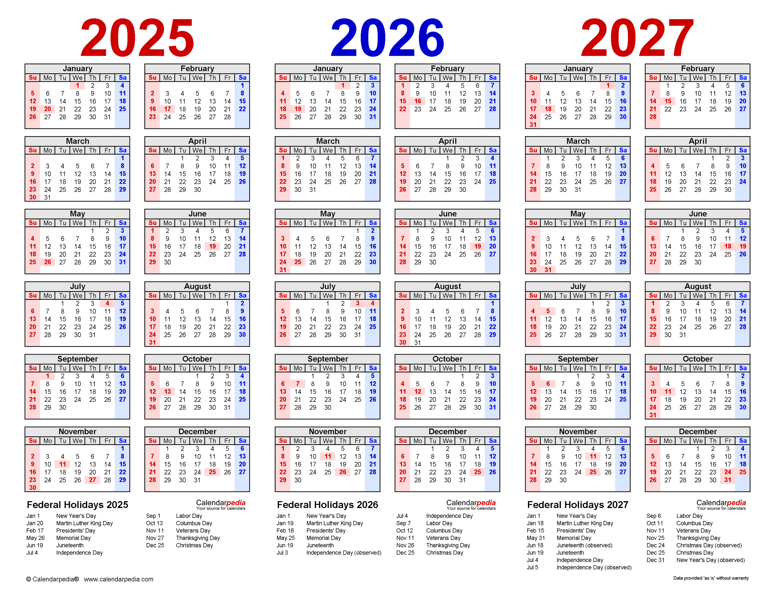 2025 2027 Three Year Calendar Free Printable Excel Templates