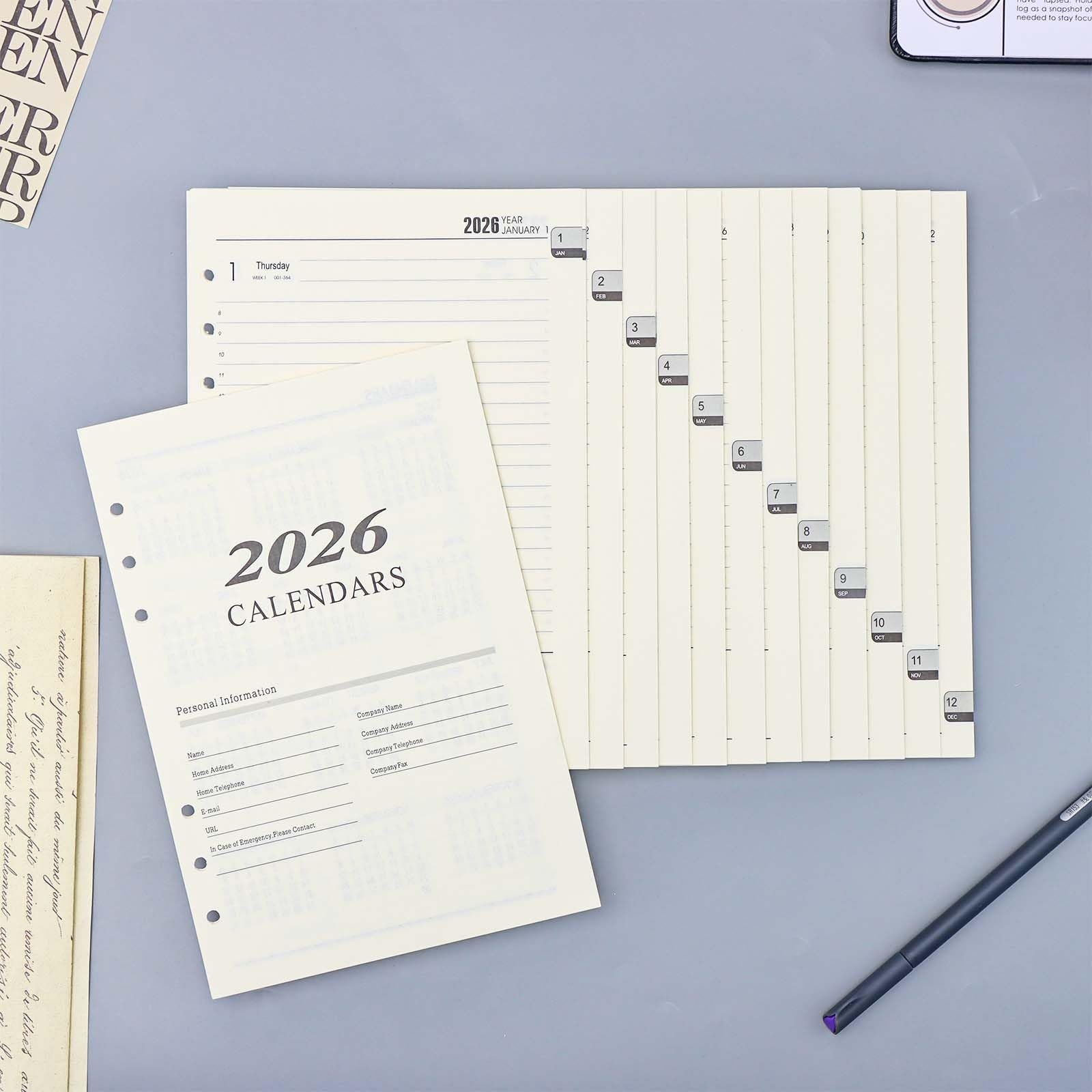 2025 6 Hole Planner Refills A5 Calendar Refills 6 Ring Binder 
