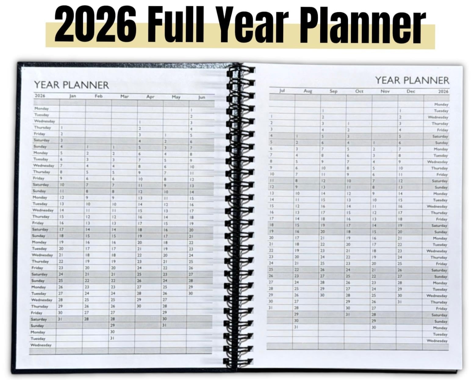 2025 A5 Week To View Spiral Bound Hardback Full Year Organiser 