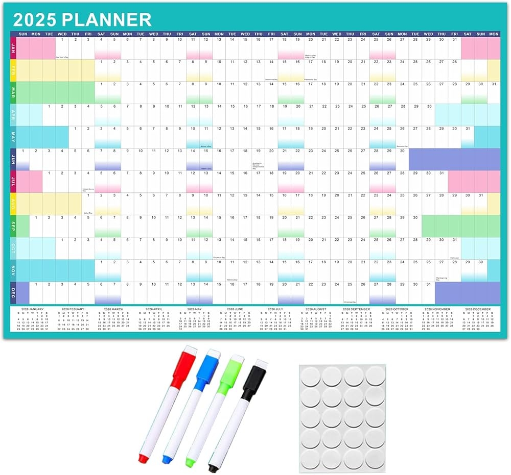 2025 Annual Calendar With Erasable Marker And Self Adhesive Stickers 90 X 60 Cm Wall Calendar Year Planner Amazon de Stationery amp Office 