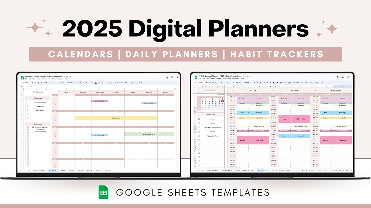 2025 Digital Annual Planner amp Monthly Weekly Daily Planner Google Sheets Spreadsheet Template