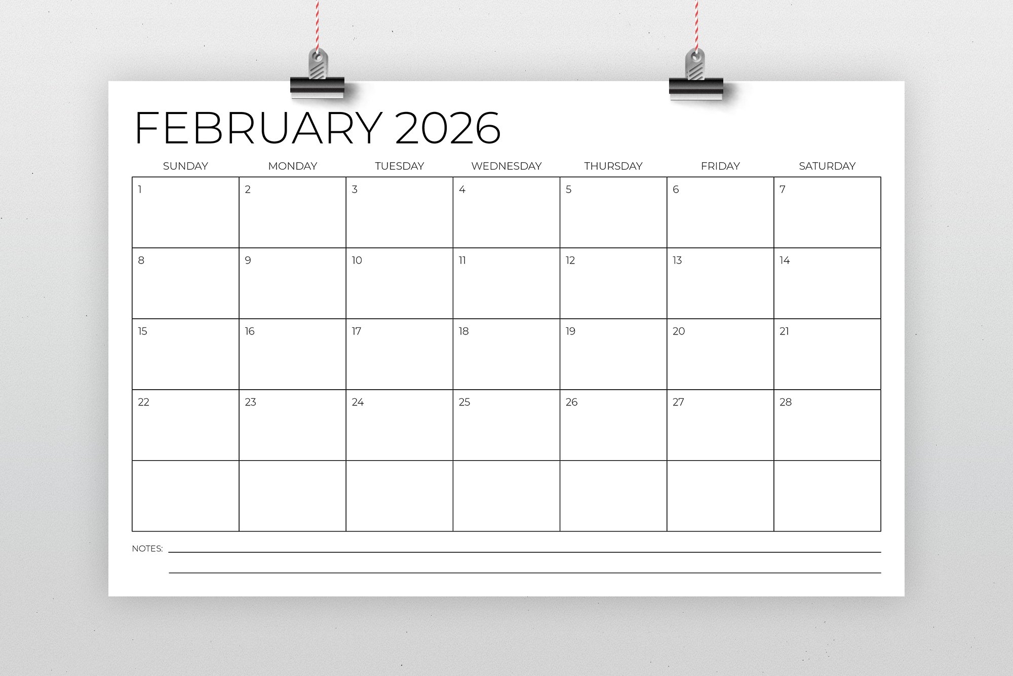 2026 11x17 Calendar Template