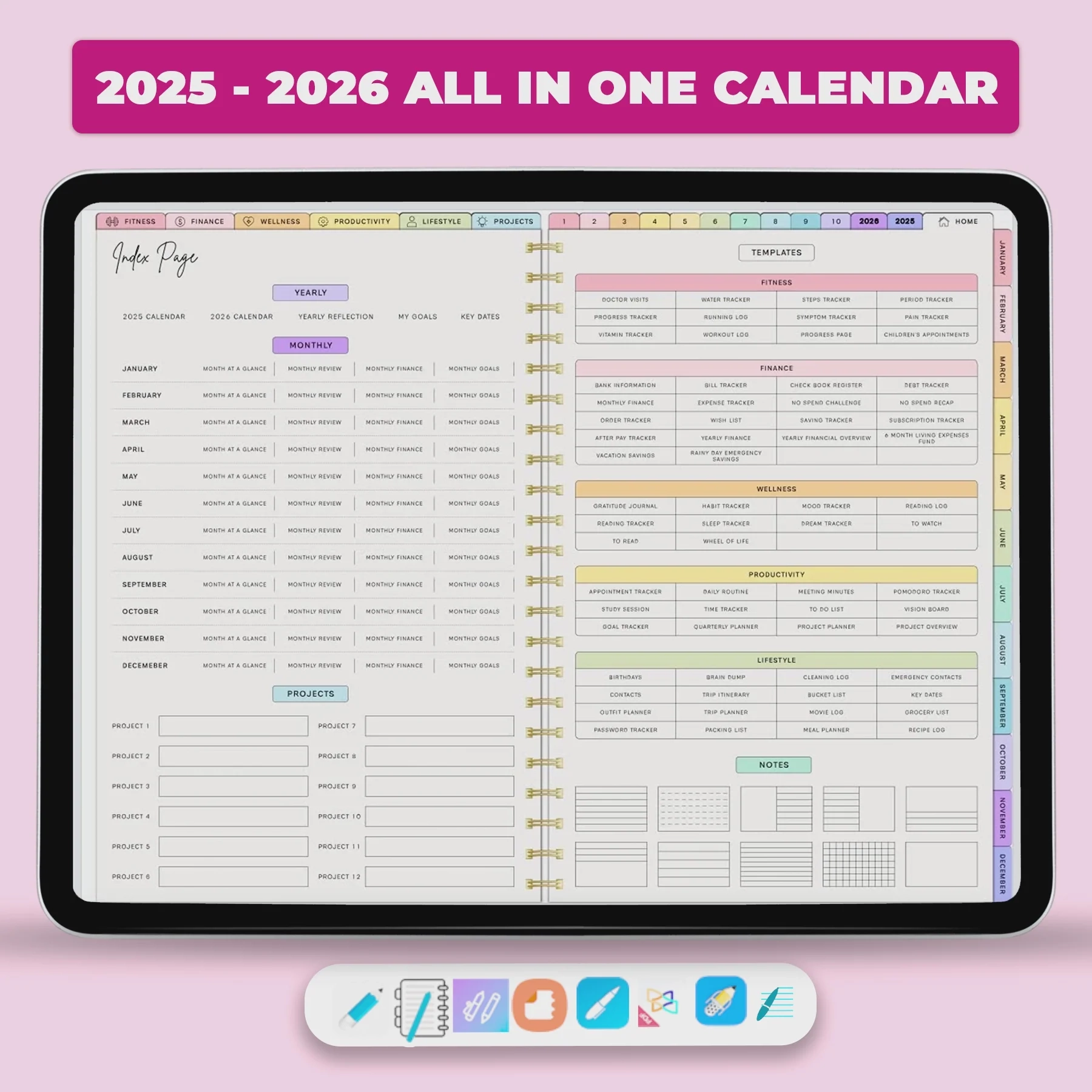 2026 2027 All In One Digital Kehlani Rose Planner Digital Calendar