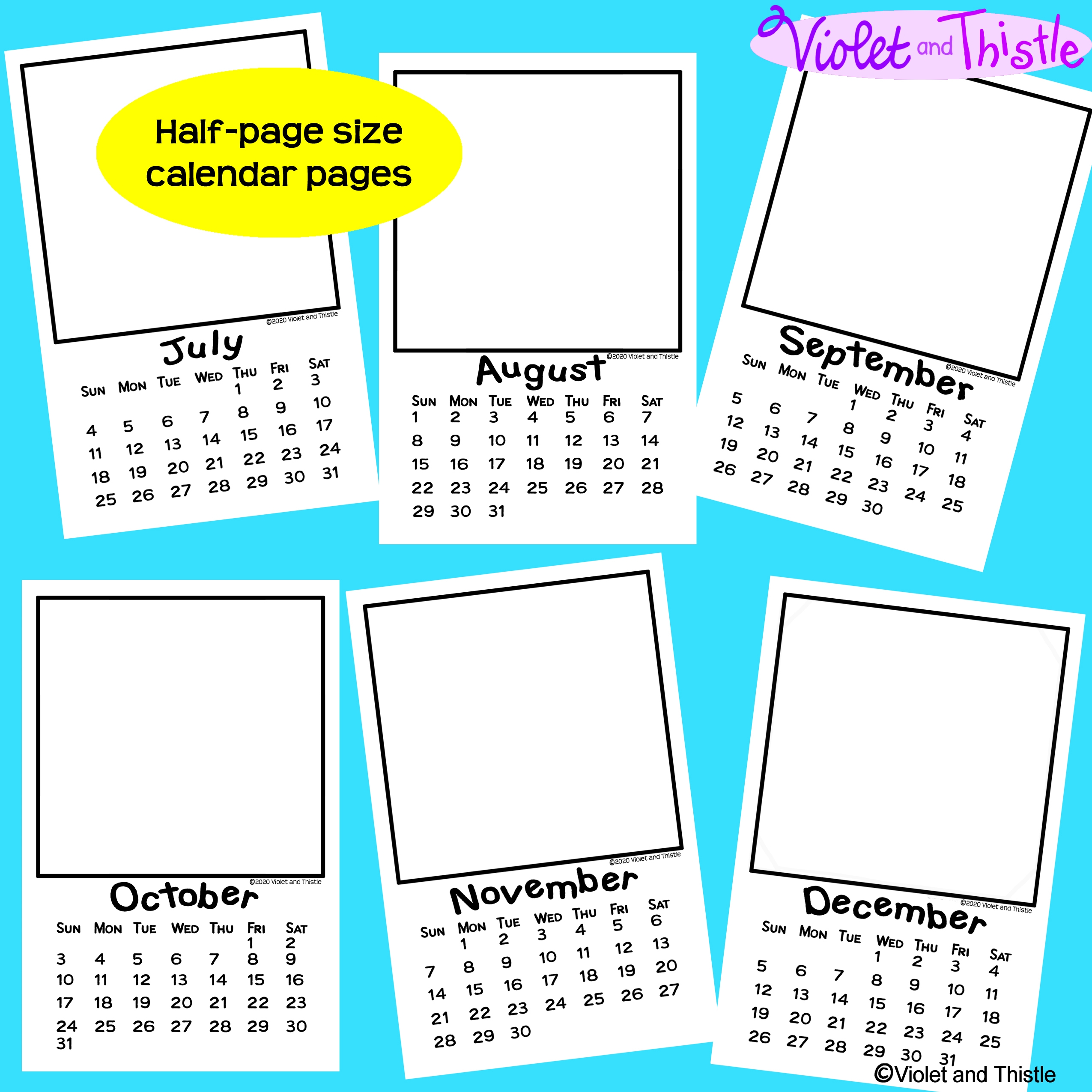 Calendar Blank Printable Half Page