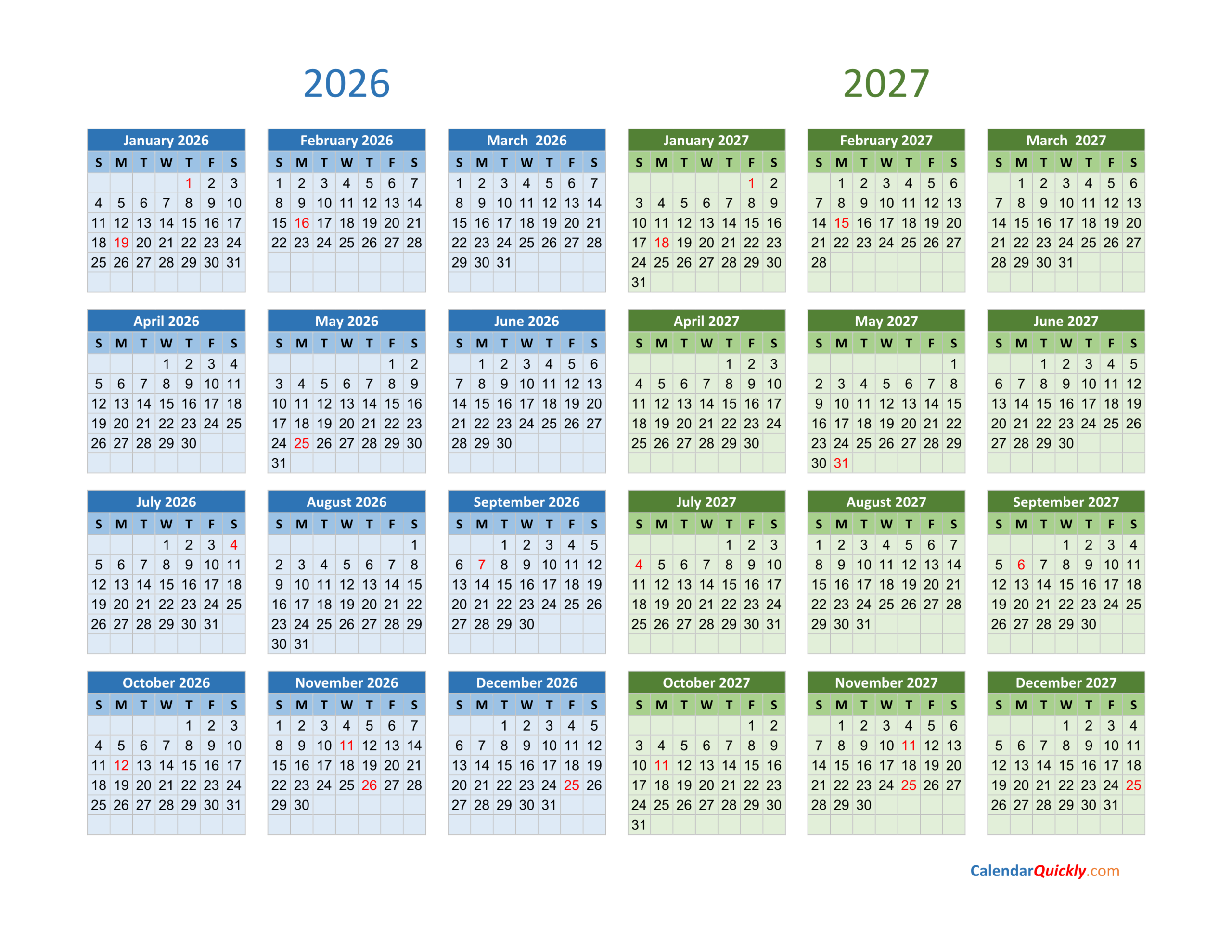 Printable School Calendar 2027 2026