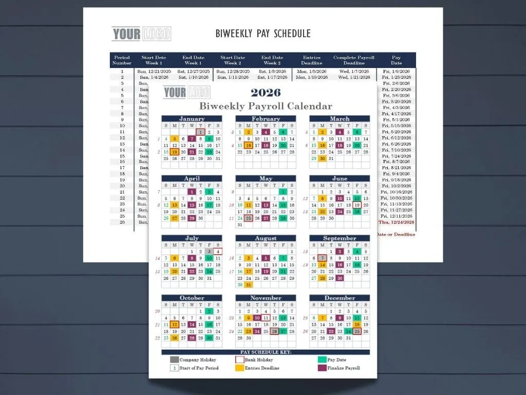 2026 Payroll Calendar Biweekly Printable
