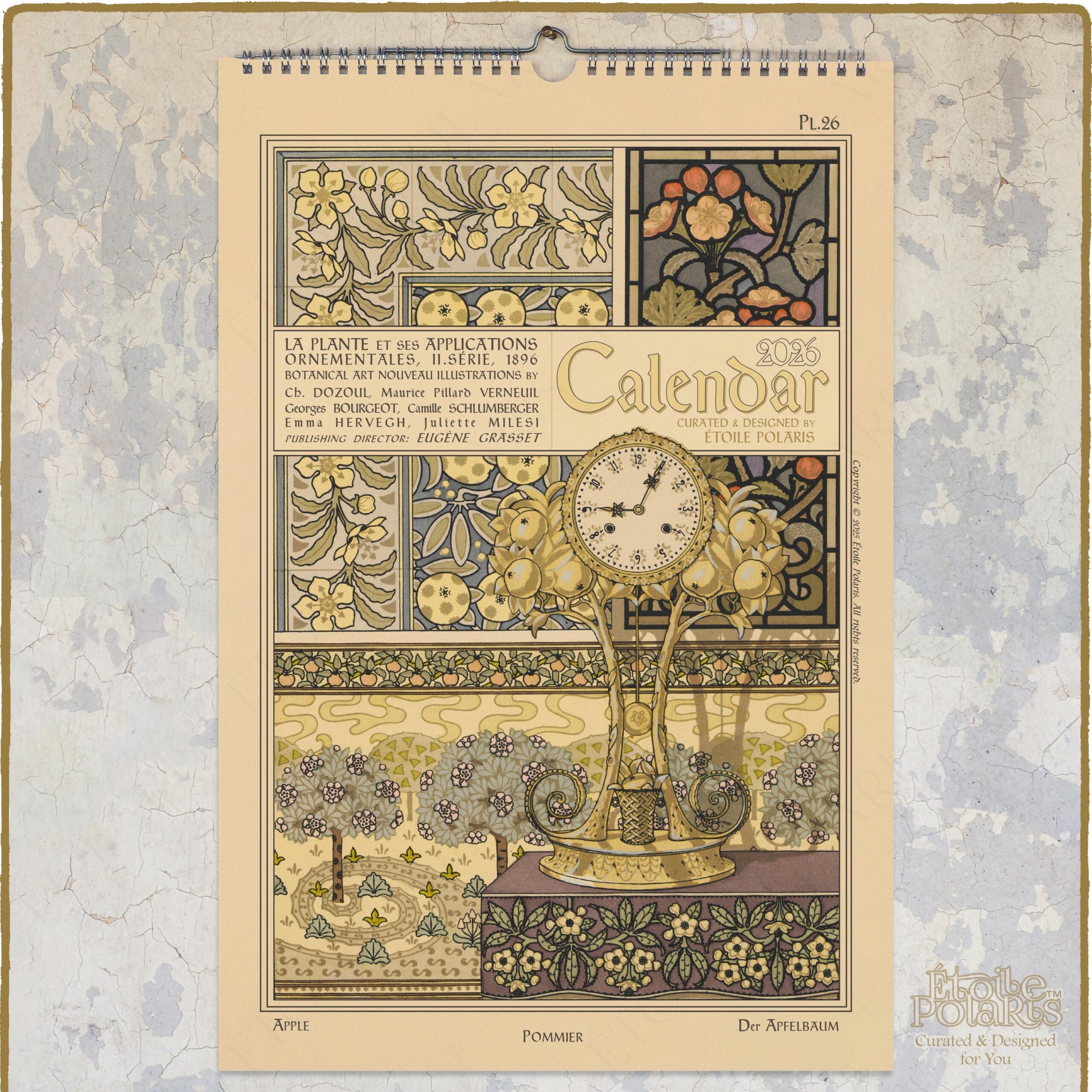 2026 Botanical Calendar Art Nouveau Floral Wall Planner A3 