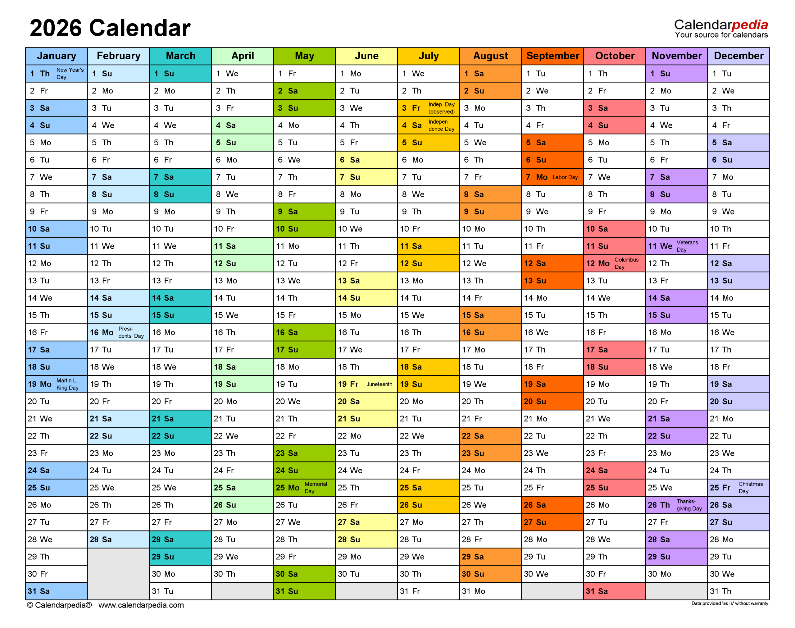 Printable Editable Calendar 2026