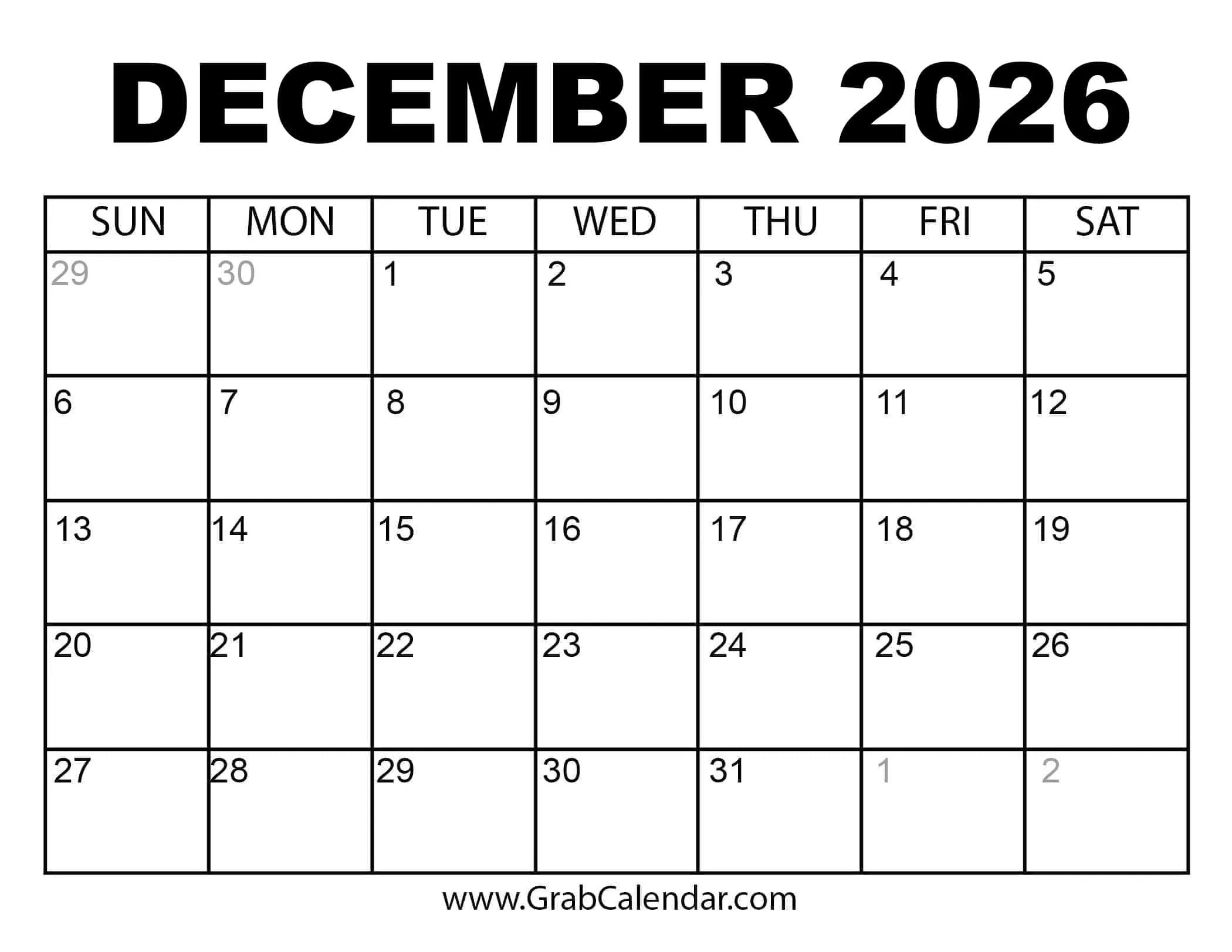 2026 Calendar Grab Calendar