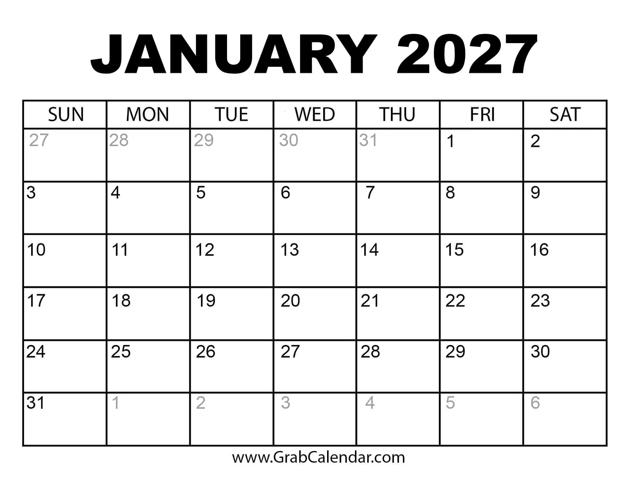 2026 Calendar Grab Calendar