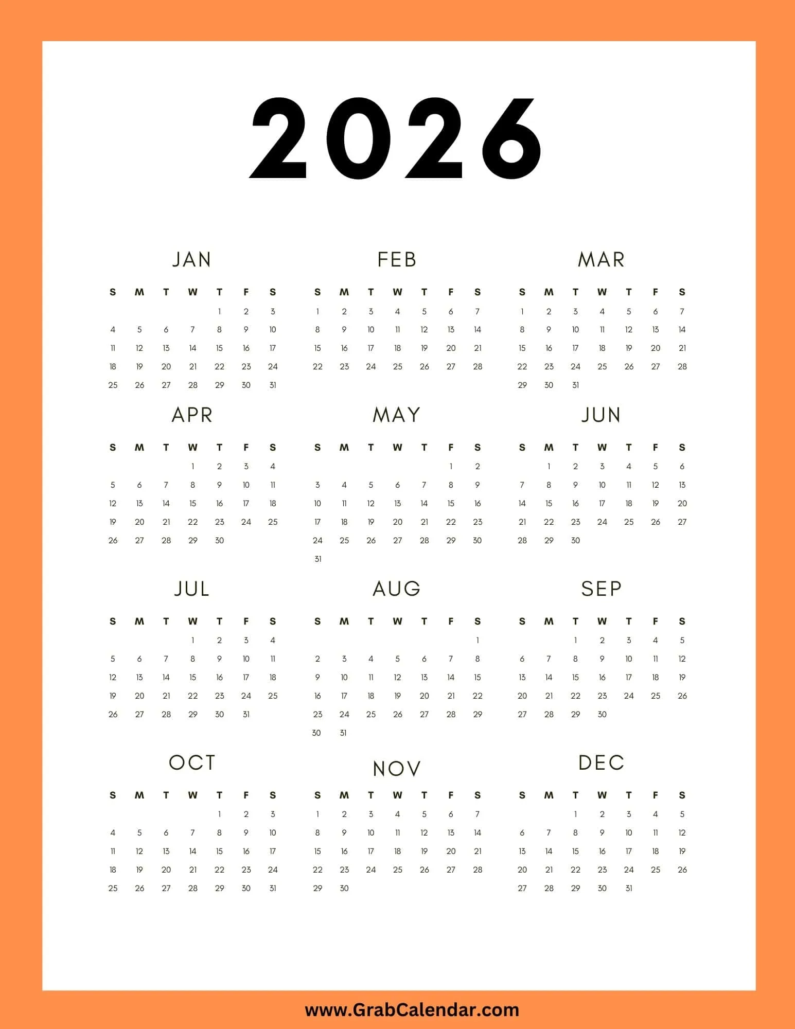 Google 2026 Printable Blank Calendar