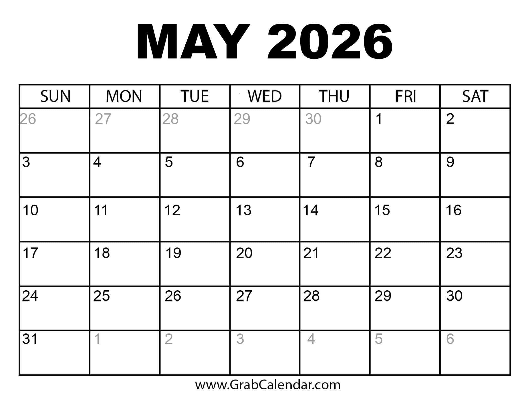 2026 Calendar Grab Calendar