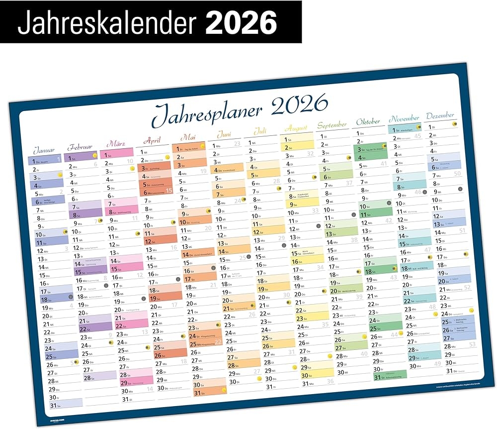 2026 Calendar Poster Colourful DIN A1 Year Planner Wall Calendar Folded Wall Calendar Wall Planner Poster Calendar Year Planner Year Overview 