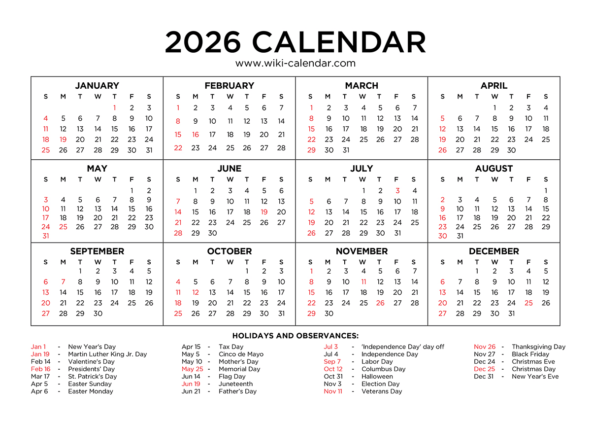 National Day Calendar 2026 Printable