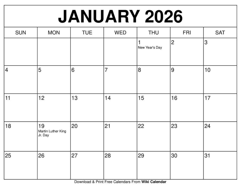 2026 Calendar Printable Free PDF With Holidays