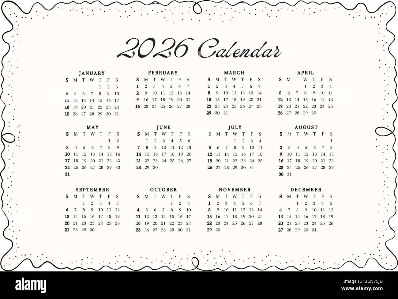 2026 Calendar Template In Classic Strict Style Monthly Calendar 