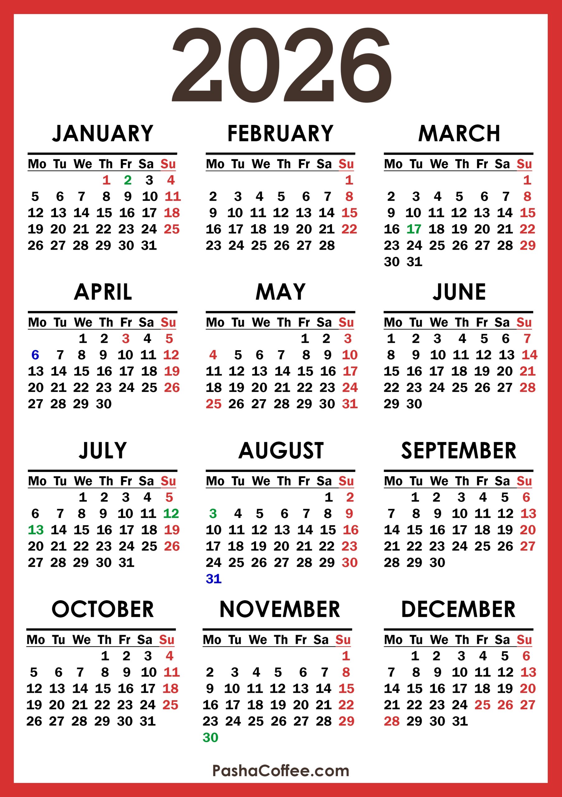 December 2026 Calendar Uk Printable