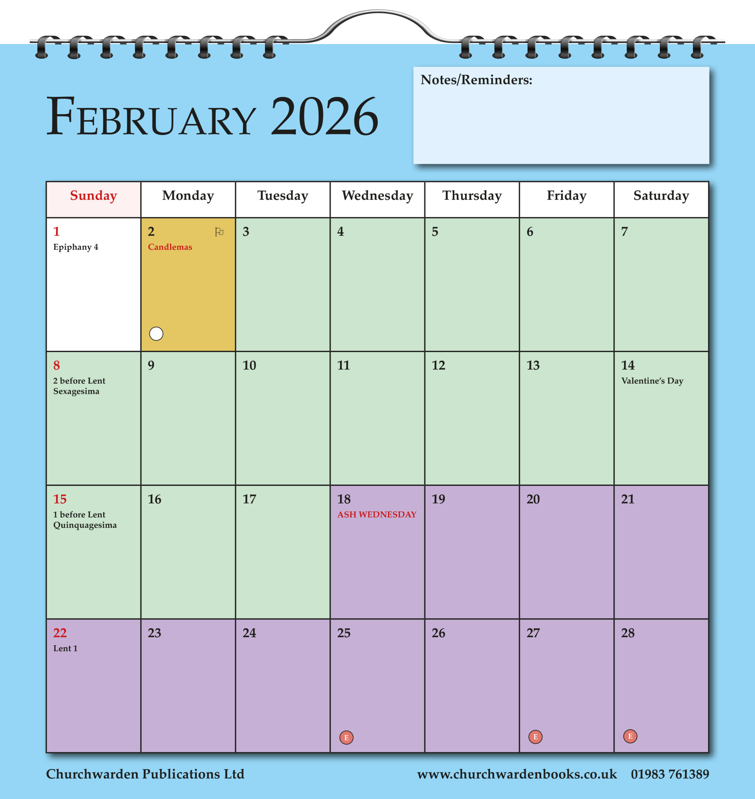 The Church Calendar 2026 Printable