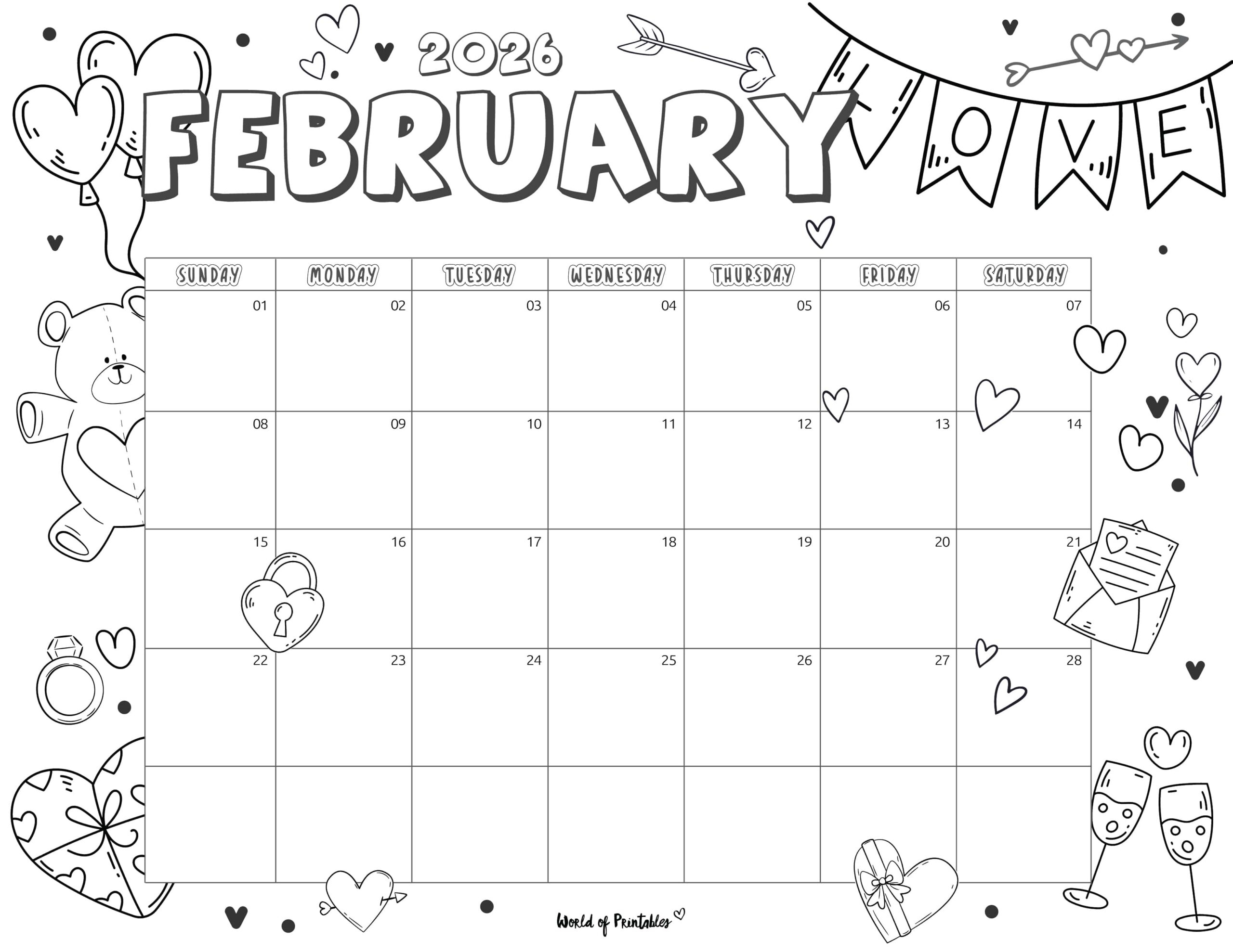 2026 Coloring Calendar Free Printables World Of Printables