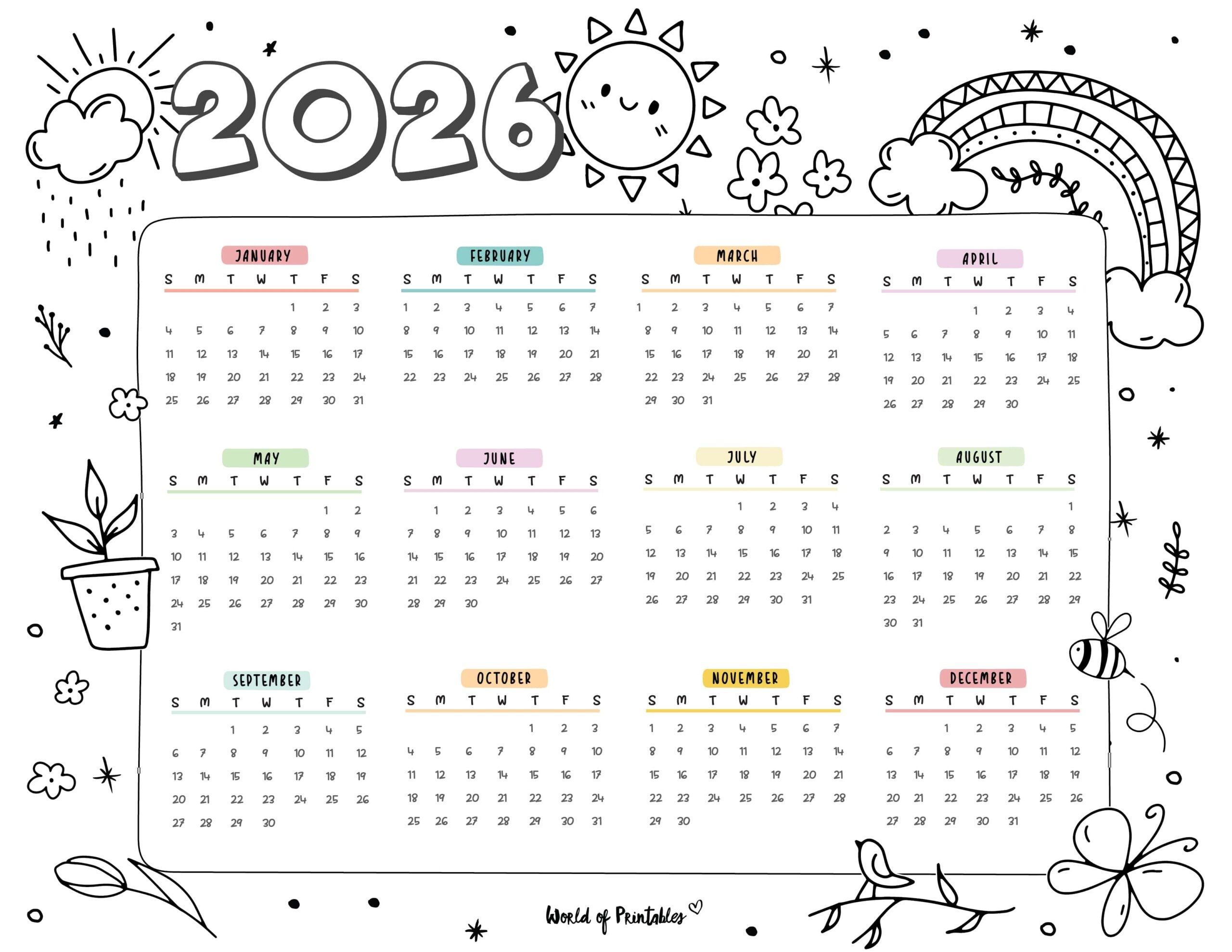 2026 Coloring Calendar Free Printables World Of Printables