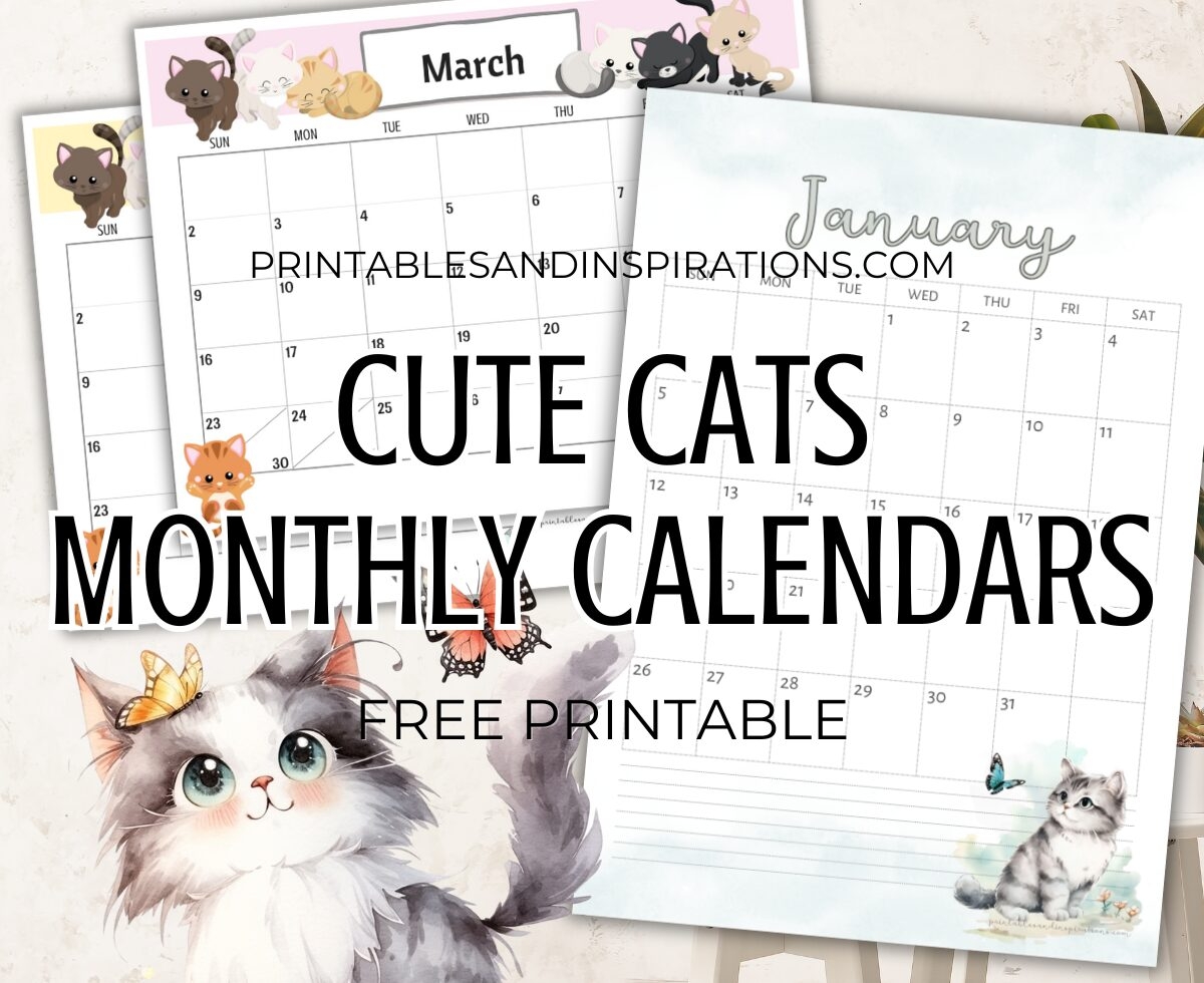 2026 Cute Cats Free Printable Monthly Calendar Printables And 