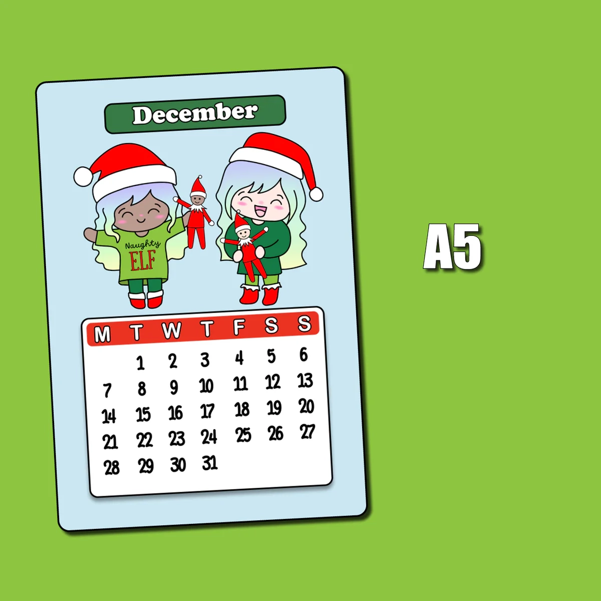 2026 December Calendar Jumbo Sticker Monday Start Shine 