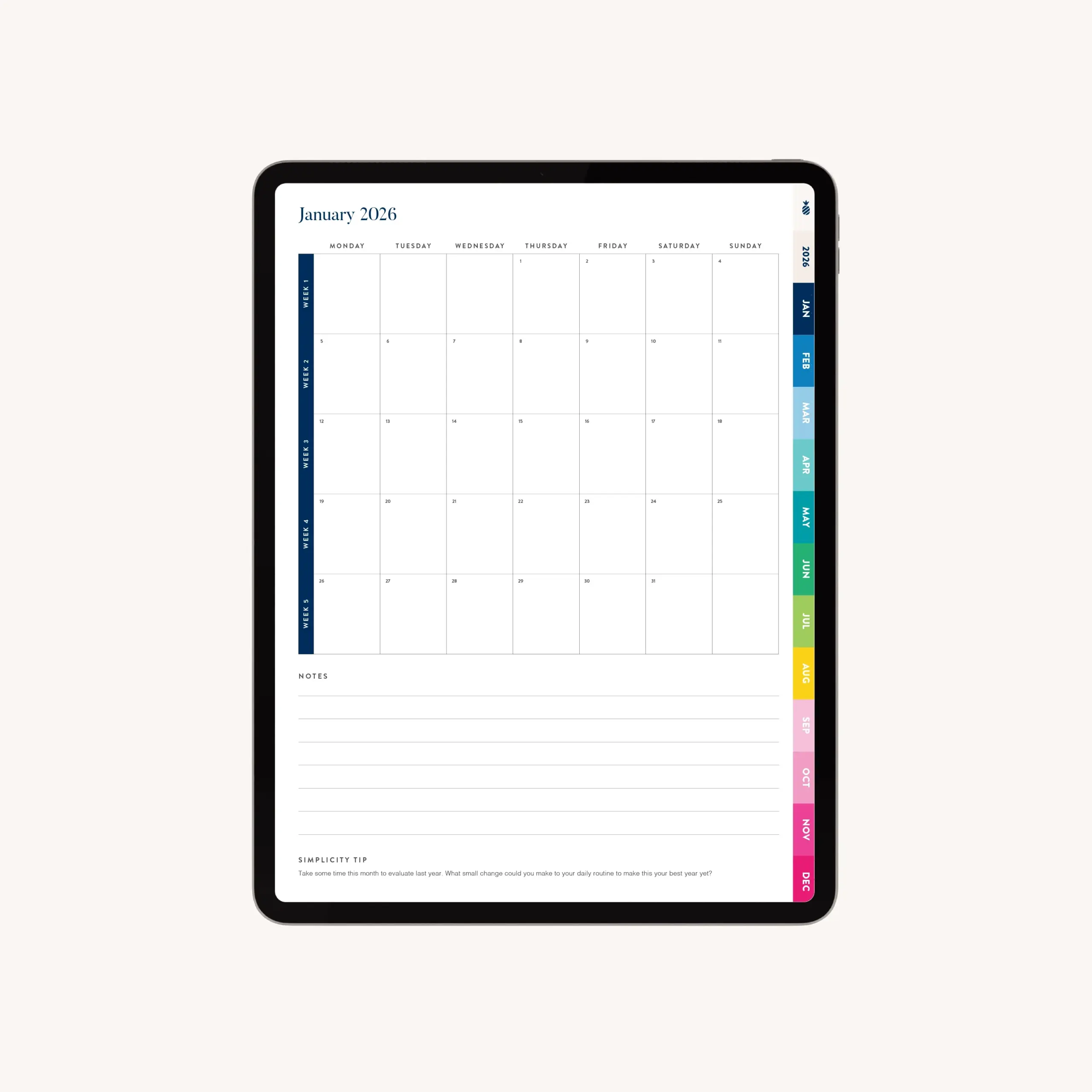 2026 Digital Simplified Planner For IPads
