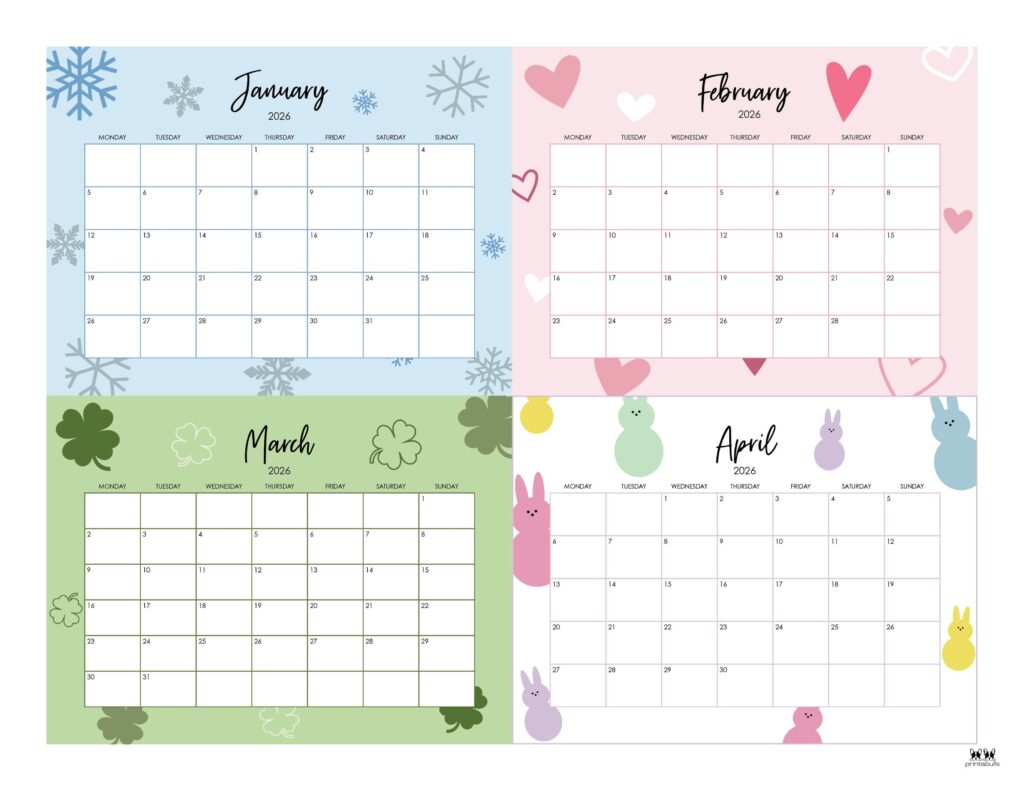 2026 Four Month Calendars 31 FREE Printables Printabulls
