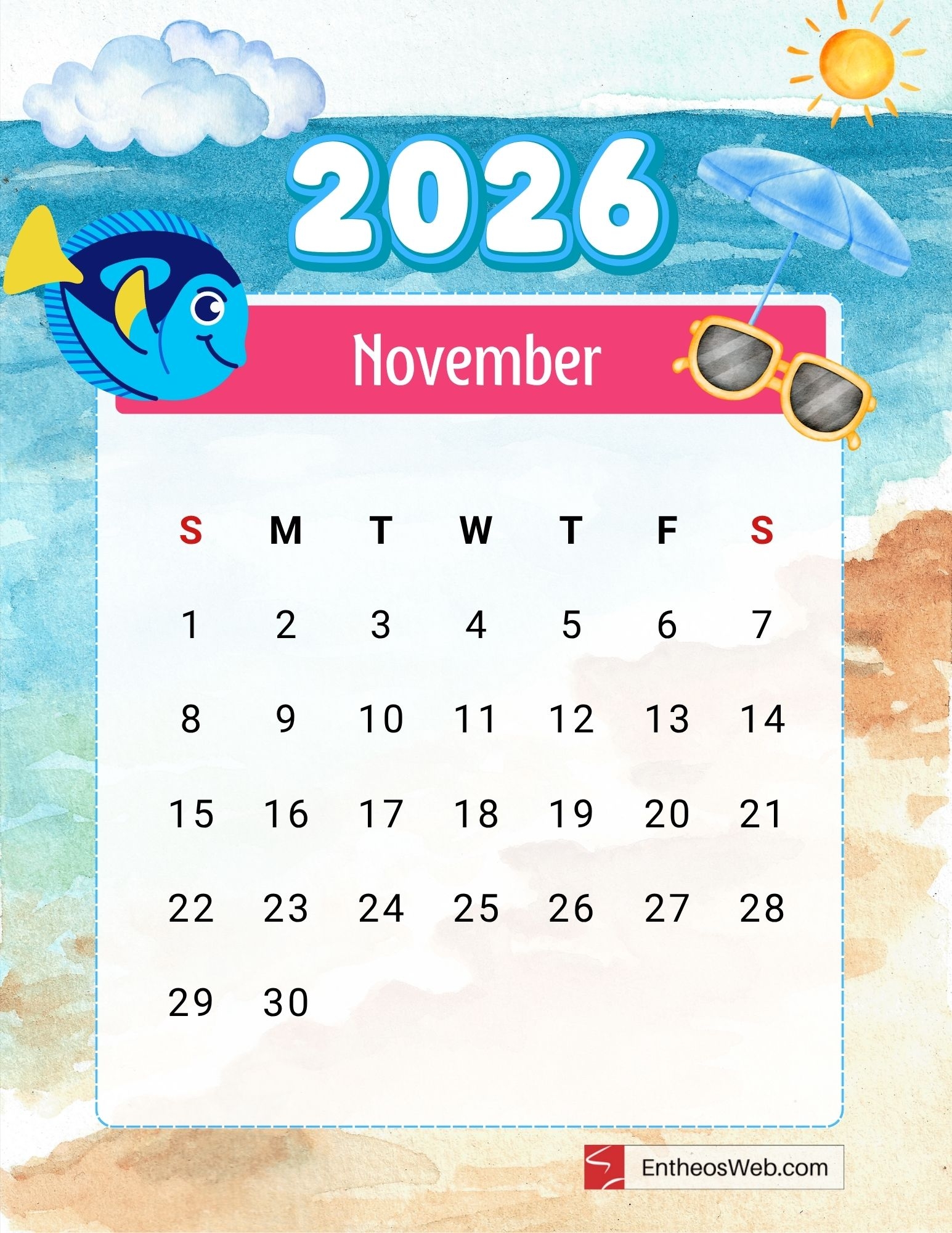 2026 Free Printable Calendar With Ocean Theme Download Now 