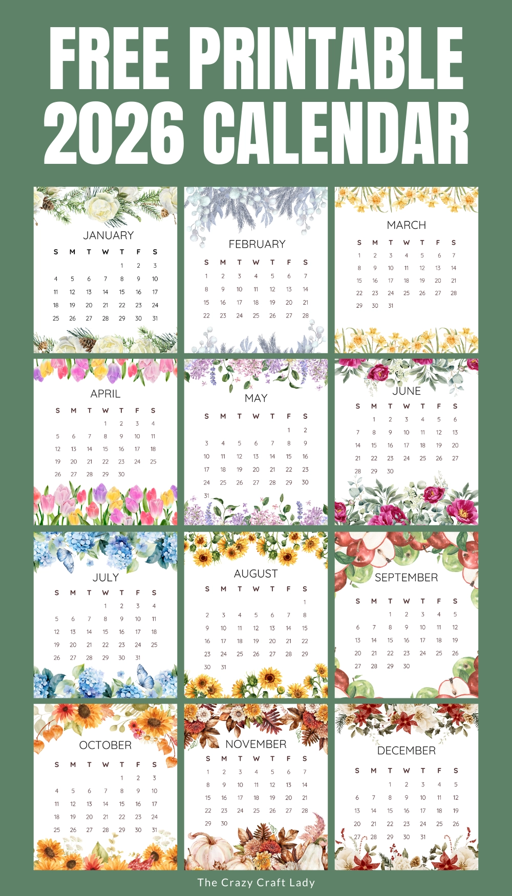 November Printable Floral Calendar 2026