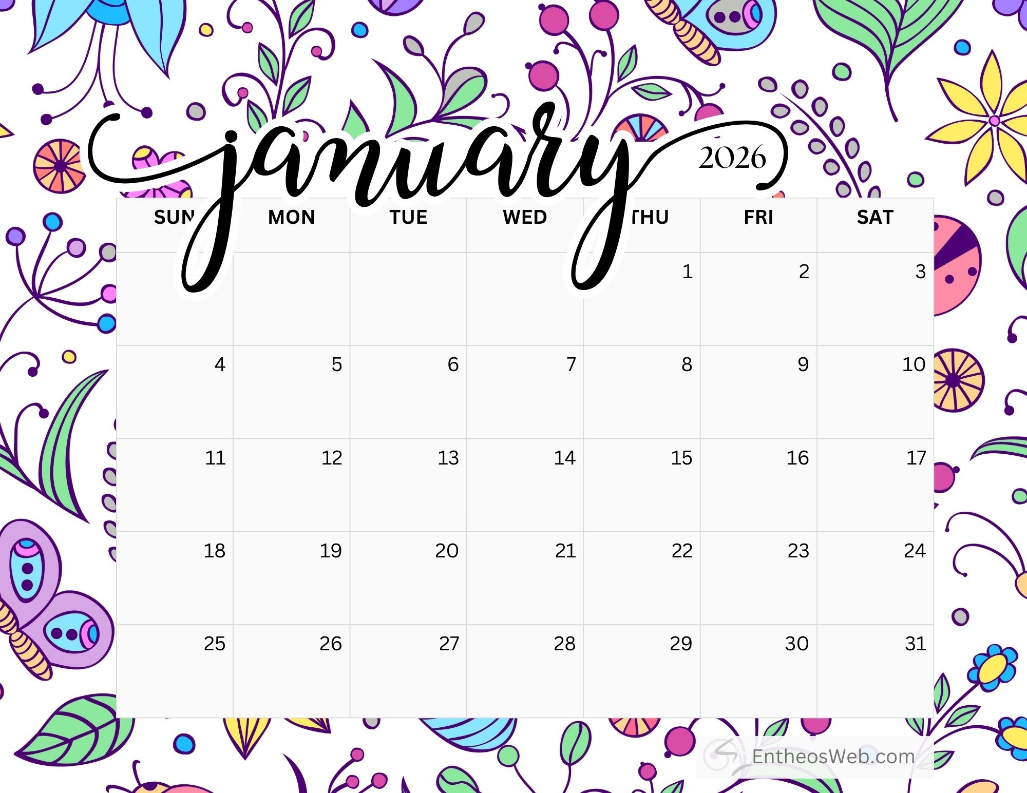 Free Monthly Calendar 2026 Printable By Month