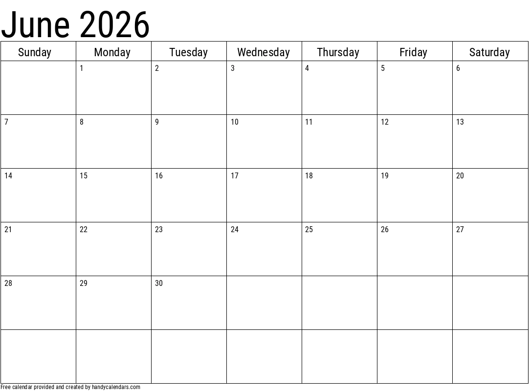 June 2026 Calendar Black And White