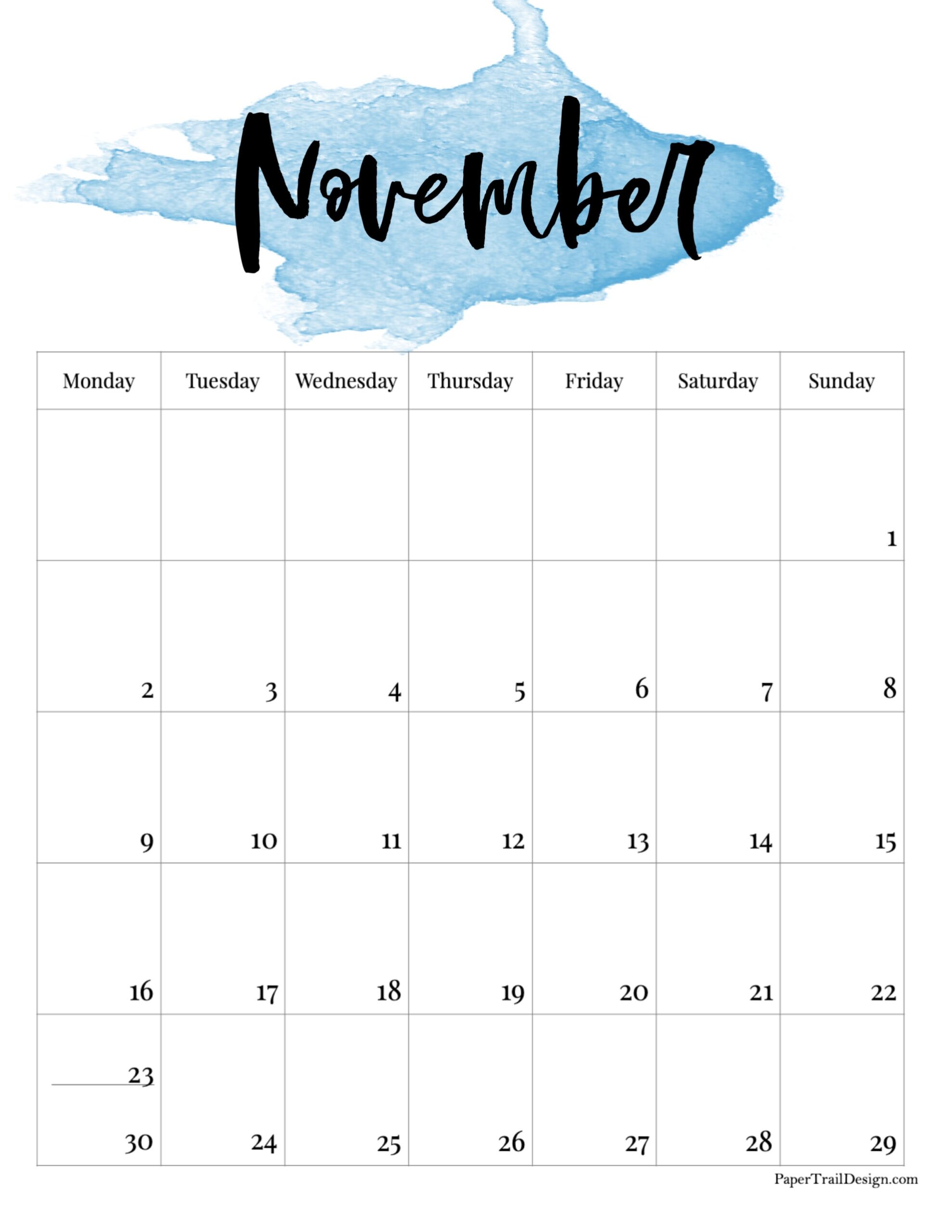 November Calendar 2026 Watercolor Printable Wallpaper