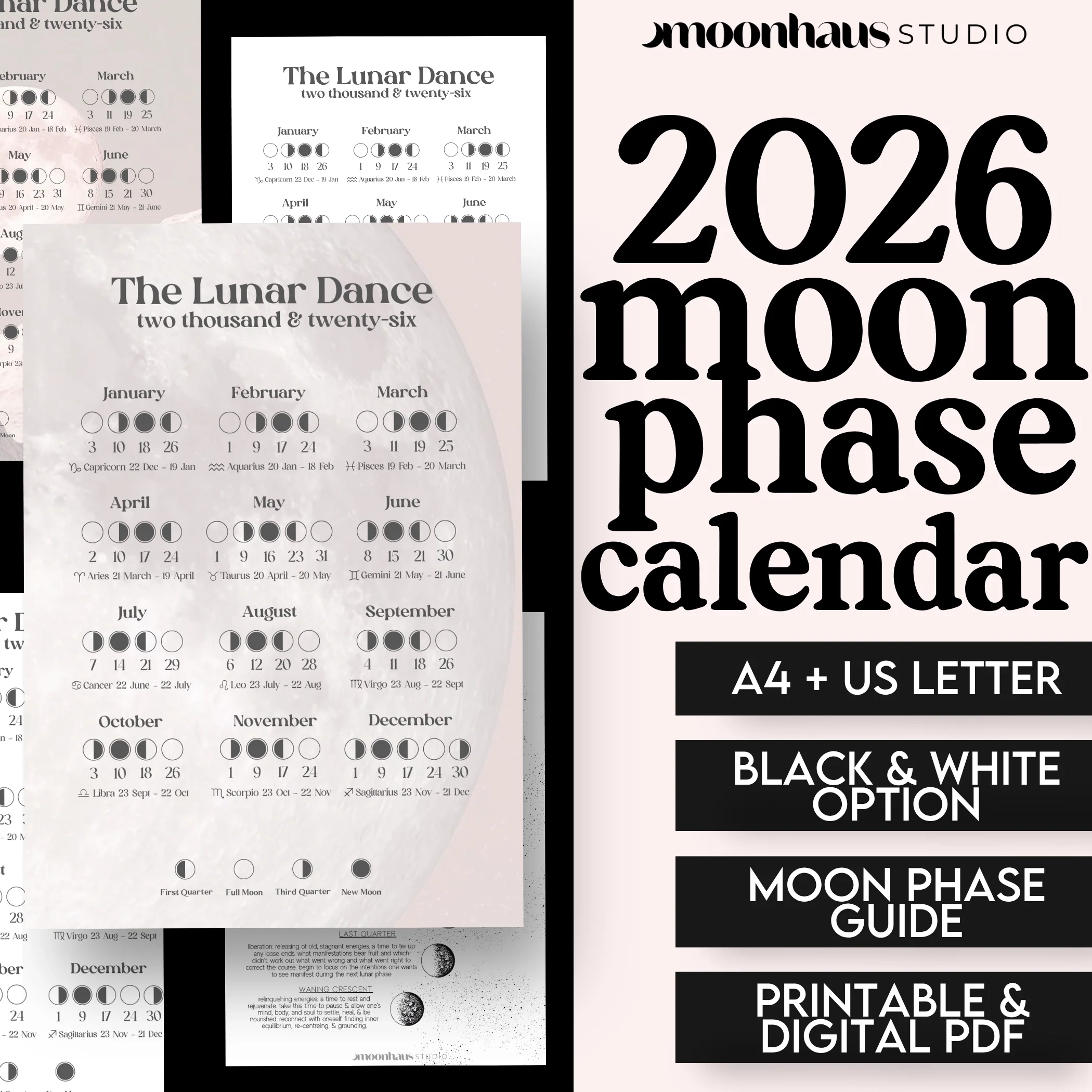 2026 Moon Phase Calendar Printable Lunar Planner PDF Witchy 